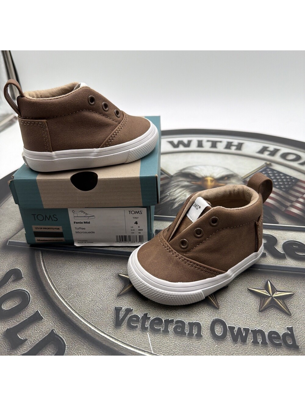TOMS Fenix Mid Kids Boys Toffee Brown Sneakers Shoes Size Toddlers Sz 4 Slip On